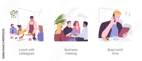 Business lunch isolated cartoon vector illustrations set.