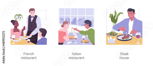 Dinner out isolated cartoon vector illustrations set.