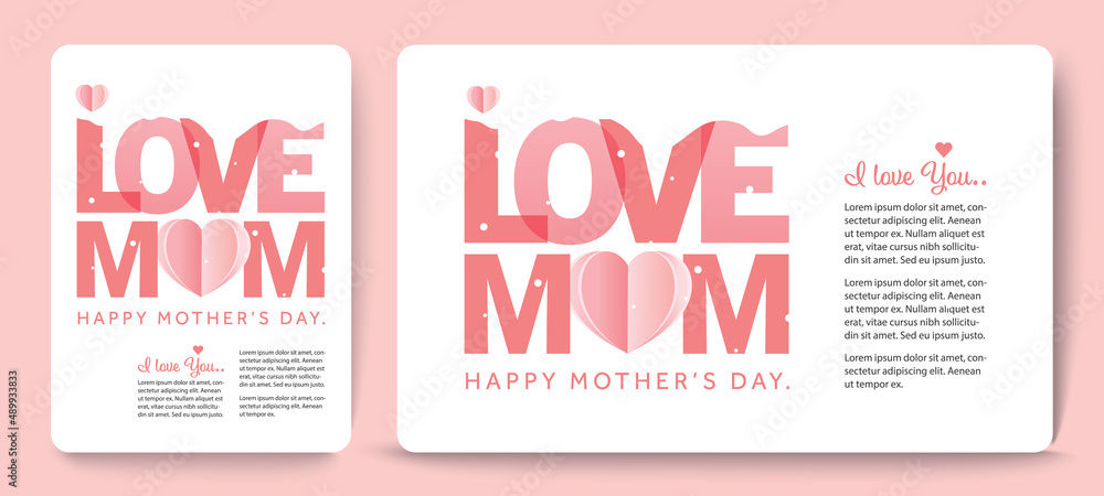 I Love You Mom Card and Website Hand drawn Mother's Day Background, Calligraphy, Lettering Happy Mothers Day. Hand-drawn card with hearts. Vector on white background.