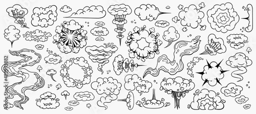 Comic clouds, cartoon vector clouds in line style isolated on light background.