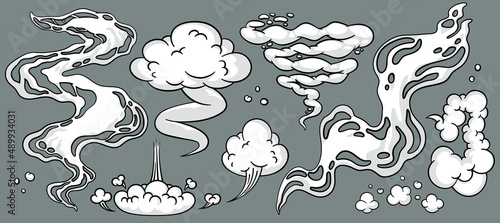Comic cloud or smoke, cartoon vector motion effects, and explosions