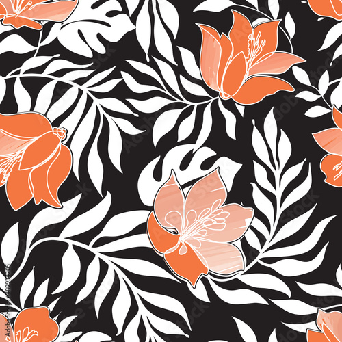 Floral seamless pattern. Flower background. Floral seamless texture with flow...