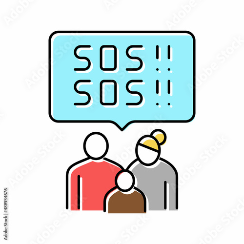 family refugee sos color icon vector illustration