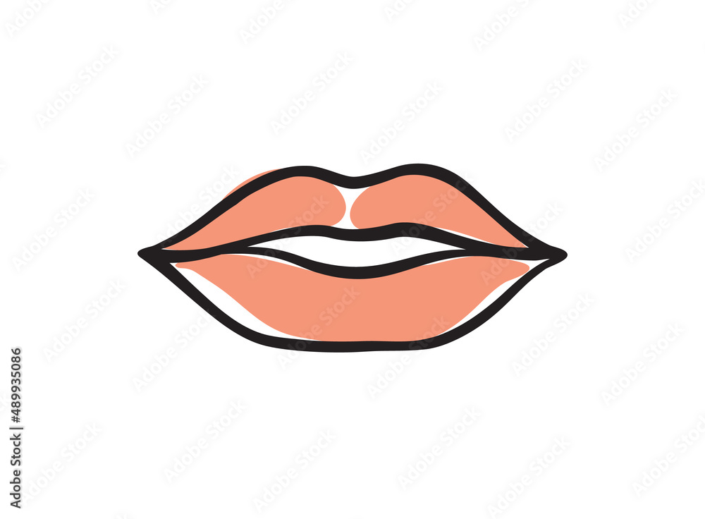 Lips female. Sexy red lips line drawn illustration. Beautiful Woman lips logo in pastel color. Design concept good for logo, card, banner, poster, flyer Lips female. Sexy red lips line drawn illustration. Beautiful Woman lips logo in pastel color. Design concept good for logo, card, banner, poster, flyer