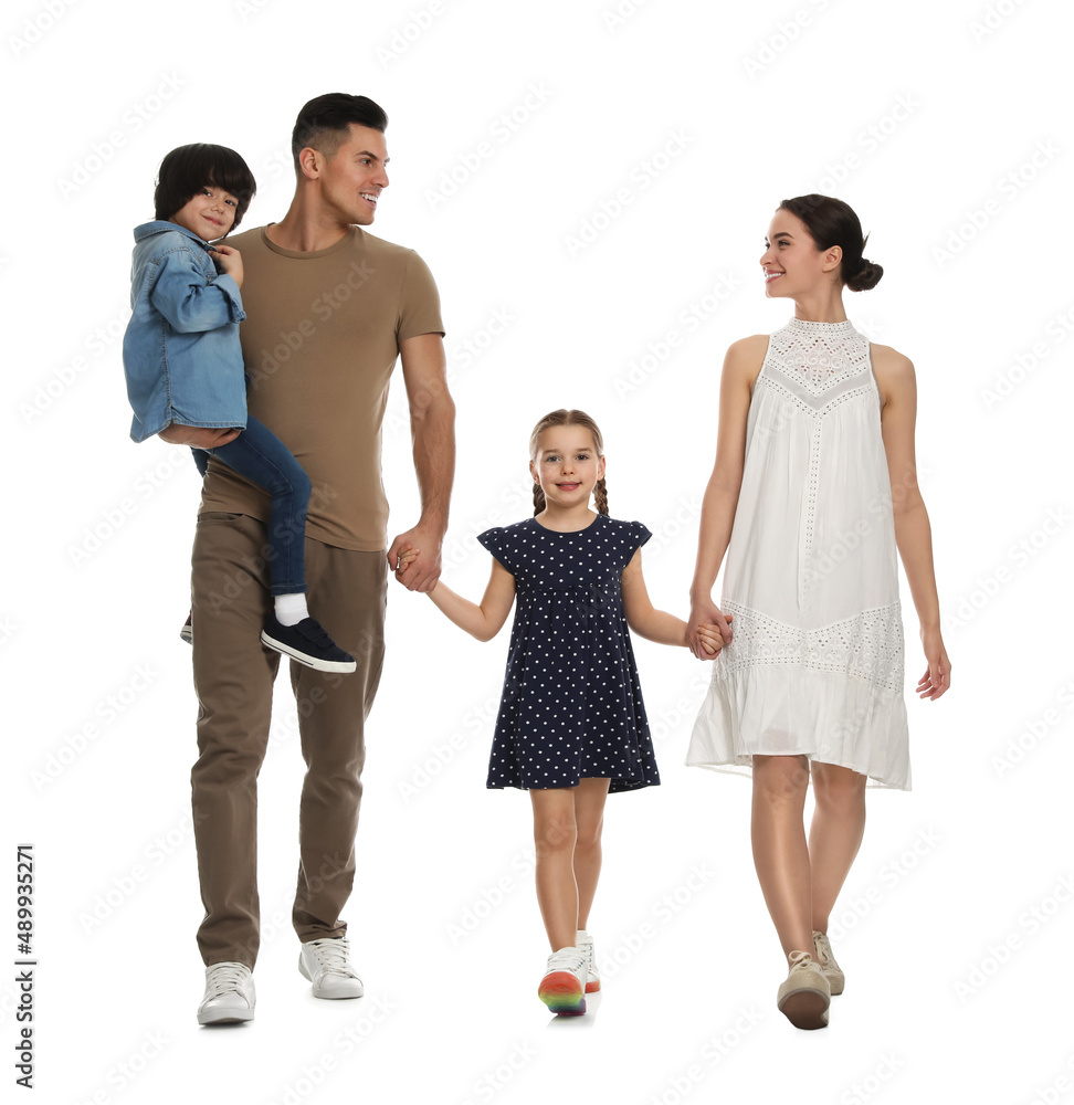 Children with their parents on white background Children with their parents on white background