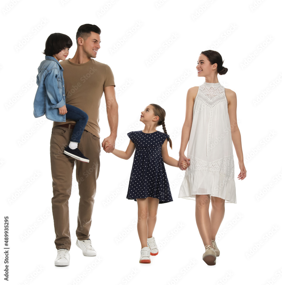 Children with their parents on white background Children with their parents on white background