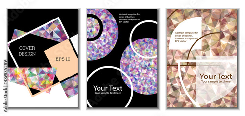 Cover design. Set of 3 covers. Imitation of crumpled paper. Unusual bright abstract background for magazine  book  splash  banner  vector. Imitation of crumpled paper