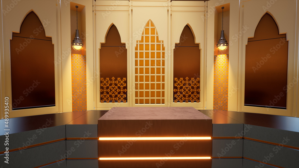 The luxurious Islamic studio, Studio Background, 3d illustration Stock