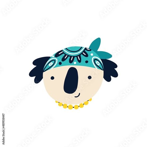 Rock Koala. Vector cartoon character in rock accessories and a cool bandana on his head. Isolate illustration on white background for kids in funny doodle style. © Світлана Харчук