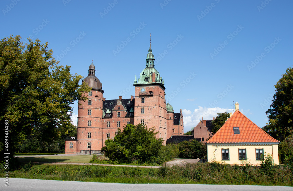 Castle of Vallo, Denmark on a sunny summer day. Royal Denmark. 