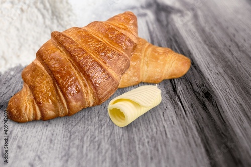French cuisine. Croissants with butter. Bakery. Organic products. Food