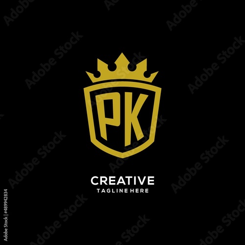 Initial PK logo shield crown style, luxury elegant monogram logo design
