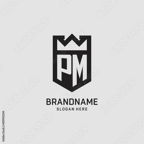 Initial PM logo shield shape, creative esport logo design