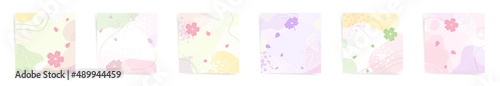 spring sale stories banners fashion template set. Hanami season design for stories and promo posts. Design with floral patterns, flowers, and abstract wavy shapes in pink, purple, green colors set.