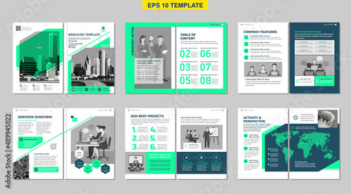 Brochure creative design. Multipurpose template, include cover, back and inside pages. Trendy minimalist flat geometric design. Vertical a4 format.