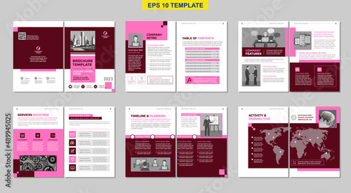 Brochure creative design. Multipurpose template, include cover, back and inside pages. Trendy minimalist flat geometric design. Vertical a4 format.