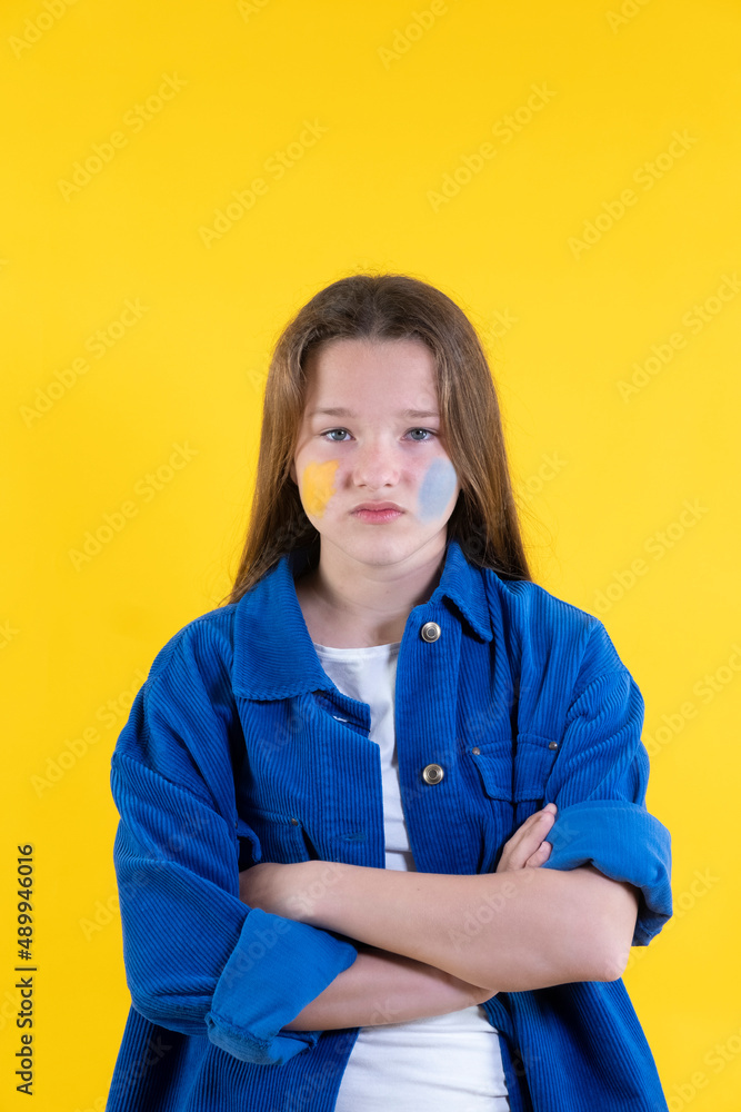 ukrainian girl against war with painted flags ukrainian girl against war with painted flags