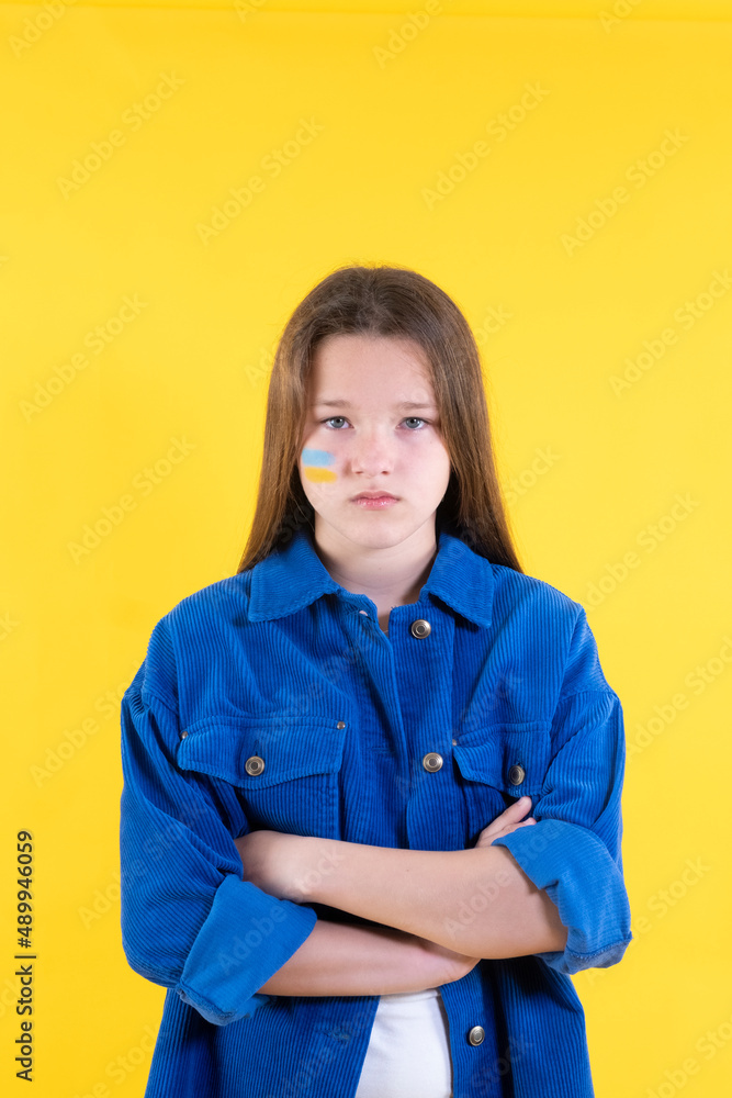 ukrainian girl against war with painted flags ukrainian girl against war with painted flags