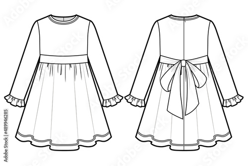 Girls dress with long sleevees, fashion technical draw