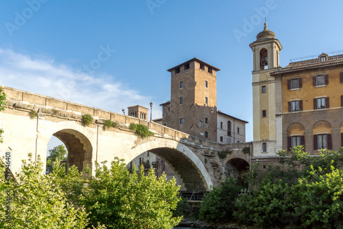 Castello Caetani, Tiber River and Pons Fabricius in city of Rome, Italy