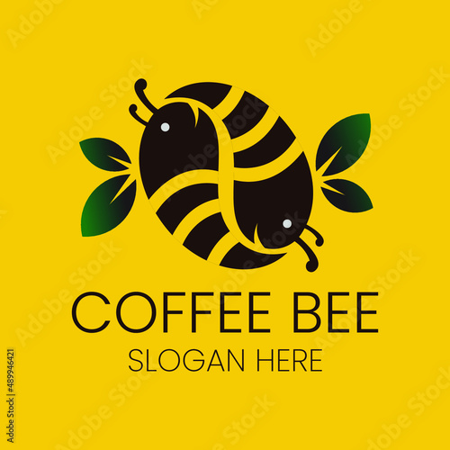 Bee logo vector. Bee coffee design. Insect illustration.