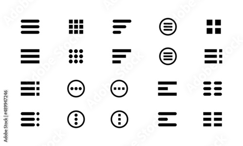 Vector set of hamburger menu icons. Menu Icons of UI. Modern buttons for site design.