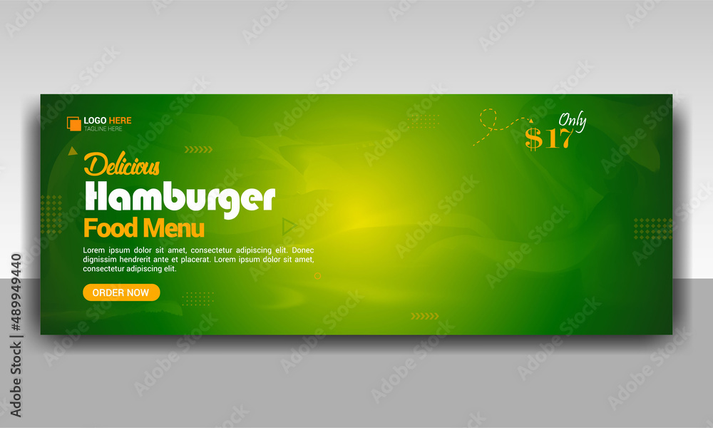 Delicious hamburger and restaurant food menu social media facebook cover or banner template Delicious hamburger and restaurant food menu social media facebook cover or banner template