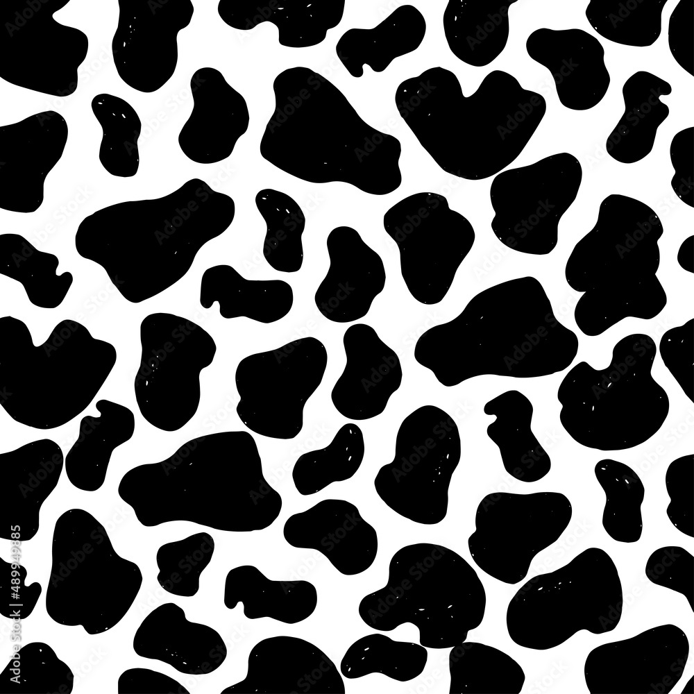 Seamless dalmatian fur animal print. Animal skin template. Spot background.  Vector design illustration. Random bovine spots hand drawn design. Farm  animal textural banner. Stock Vector | Adobe Stock