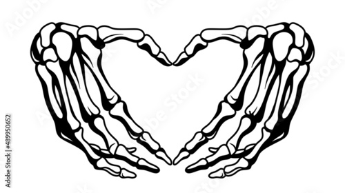 Hand. Human bones. Human skeleton. Illustration of a skeleton hand. Hands show a heart. photo