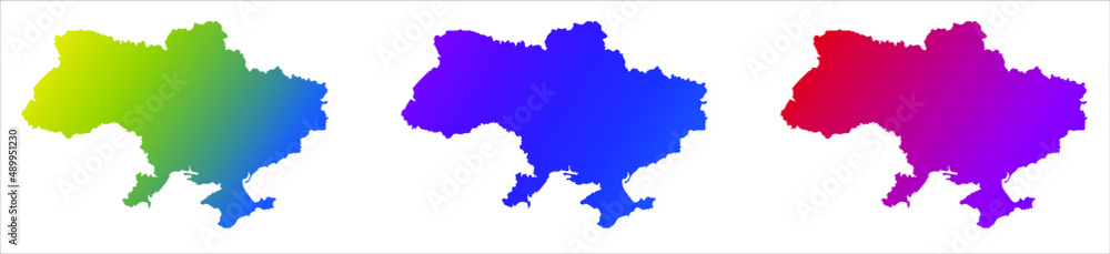 Ukraine map gradient silhouette. Ukrainian country vector illustrations, various colors