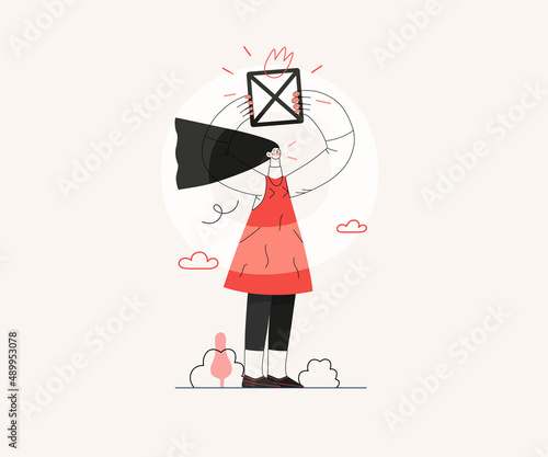 Startup illustration. Flat line vector modern concept illustration of young woman, startup metaphor. Concept of building new business, planning and strategy, teamwork and management, company processes