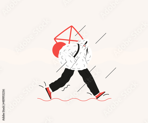 Startup illustration. Flat line vector modern concept illustration of a young man, startup metaphor. Concept of building new business, planning and strategy, teamwork and management, company processes