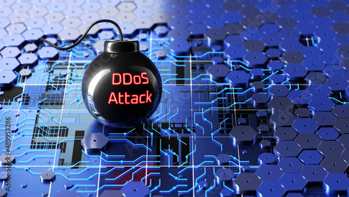 DDOS attack, cyber defense. Internet and technology concept. virus detection. 3d render photo