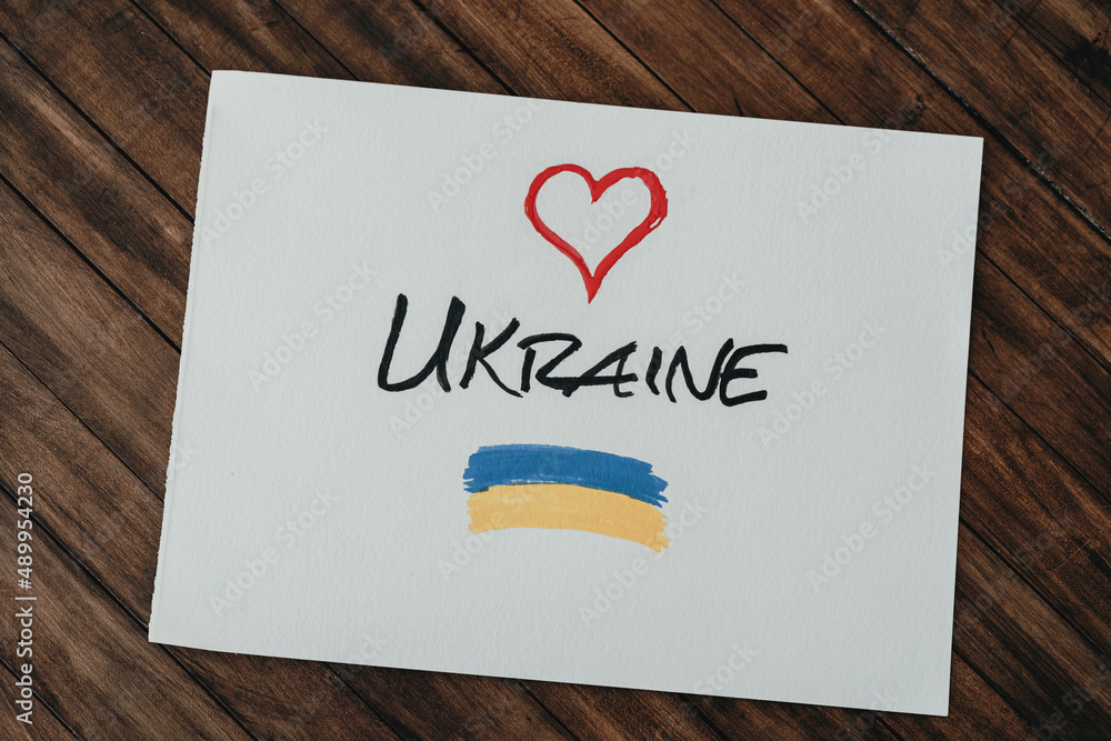 Love Ukraine written on a large card
