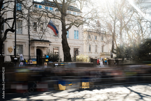 Photography Protest against War in Ukraine in front of Russian Embassy in Notting Hill Gate, London, Notting Hill Gate UK