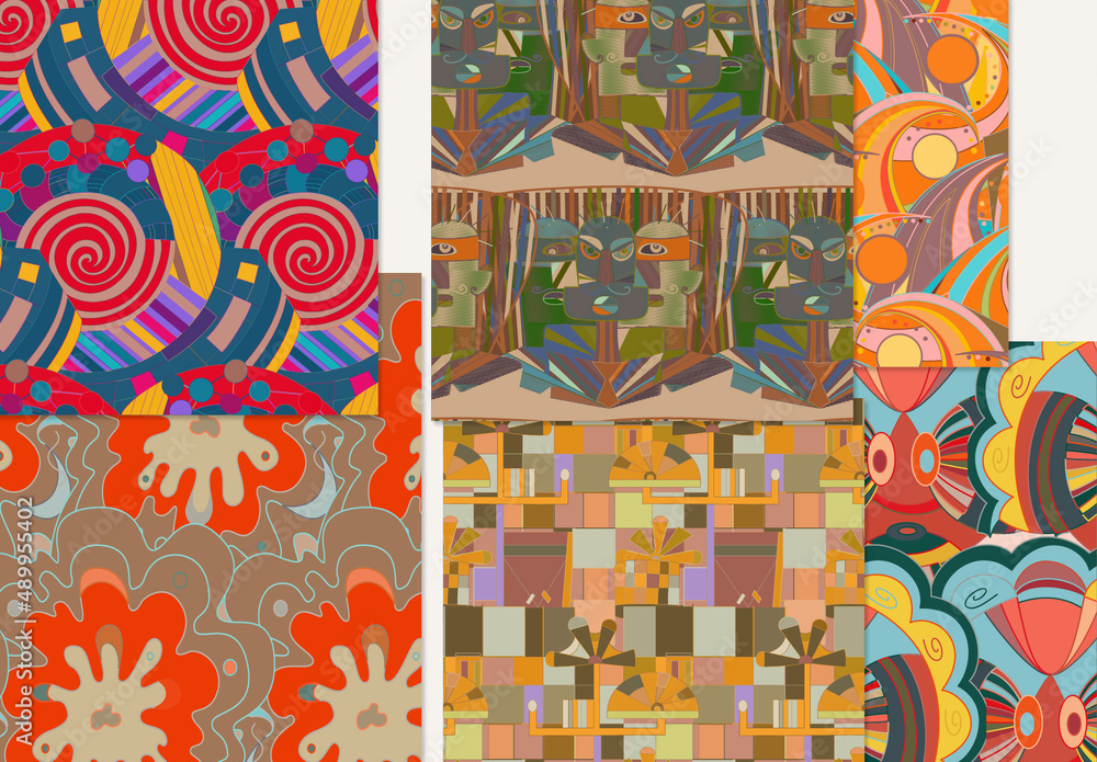Set of Abstract Seamless Patterns with Cubism Art Elements and Graffiti ...