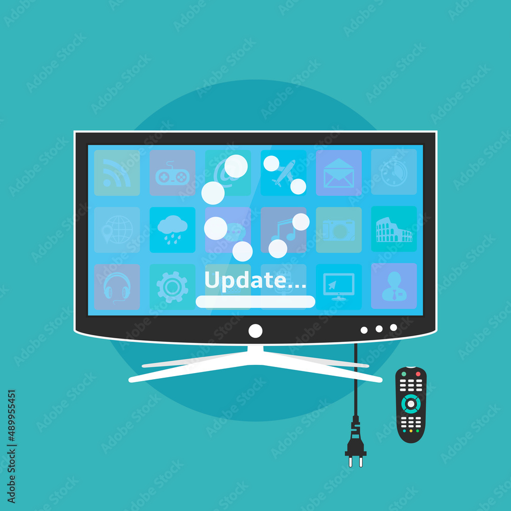 Smart TV with update loading process vector illustration, flat design Smart TV with update loading process vector illustration, flat design
