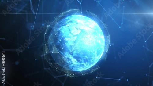 Technology Network Data Connection, Digital Data Network and Cyber Security Concept, Future Technology Digital Background, 4K Animation. Earth Element Furnished by Nasa.