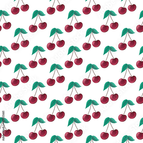 Seamless pattern with cherry on white background.