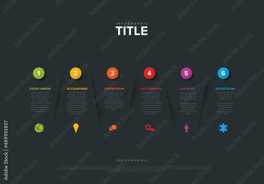 Abstract Dark Infographic Layout with Six Sections Stock Template ...