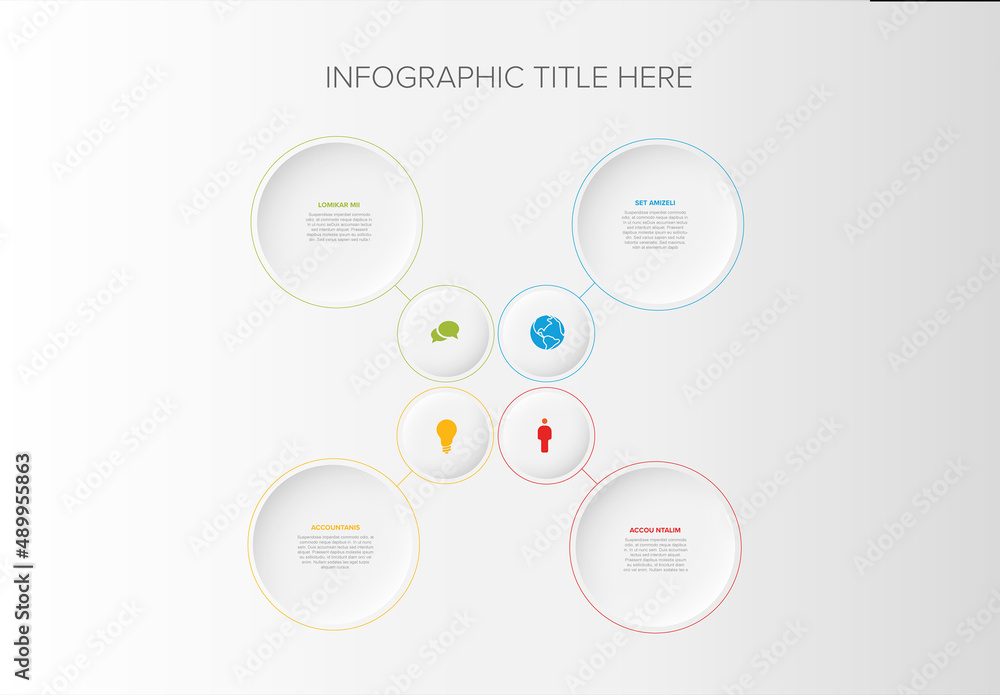 Simple Relief Infographic with Four Circle Icon Elements Stock Template ...