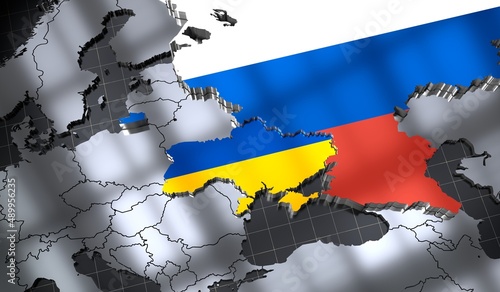 Russia and Ukraine map - 3D illustration