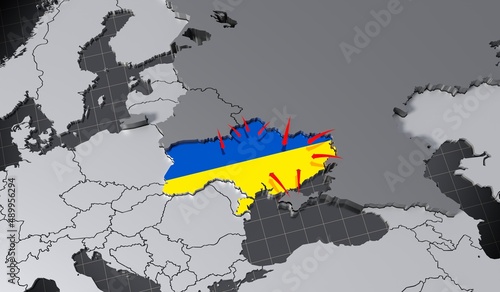 Obraz na plátně Russia, Belarus and Ukraine invasion/ war map - 3D illustration