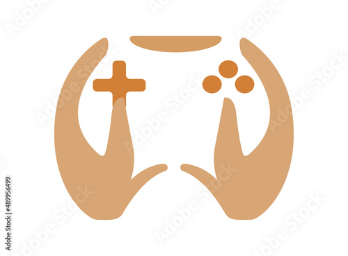 hands playing with console logo vector image