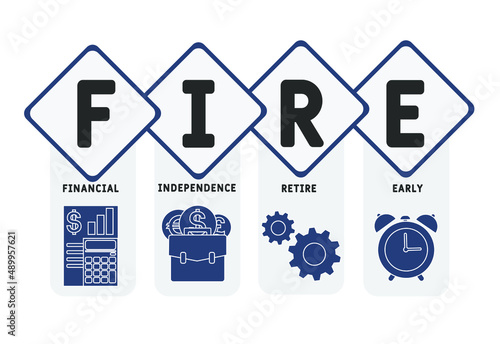 FIRE - financial independence, retire early acronym. business concept background. vector illustration concept with keywords and icons. lettering illustration with icons for web banner, flyer, landing 