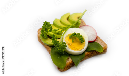 sandwich egg, avocado isolated on white background