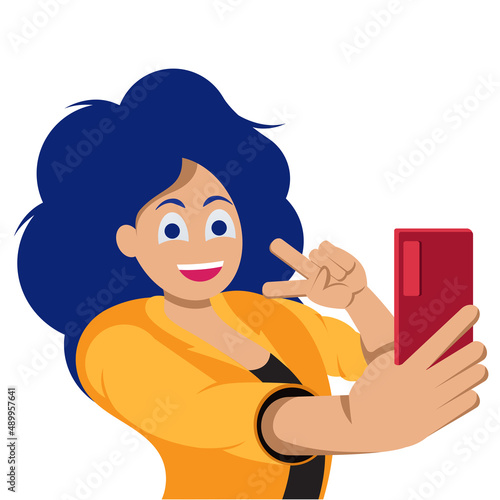 Illustration of a young girl taking a selfie 