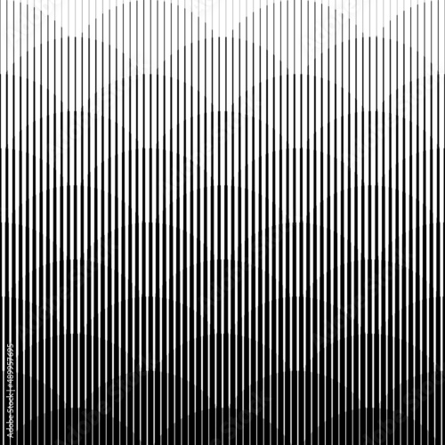 Horizontal line pattern. From thin line to thick. Parallel stripe. Black streak on white background. Straight gradation stripes. Abstract geometric patern. Faded halftone dynamic backdrop. Vector