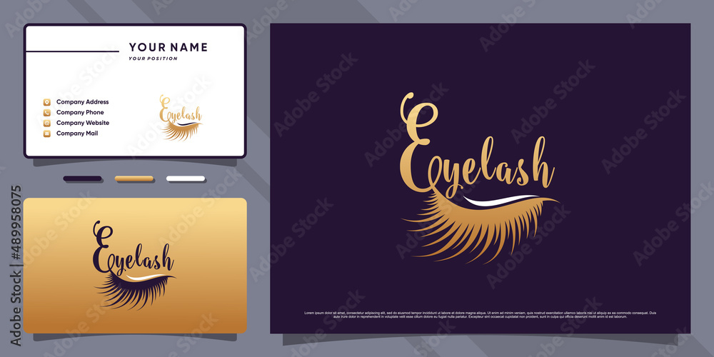 Eyelashes extension logo for beauty lash salon with creative element and business card design Premium Vector