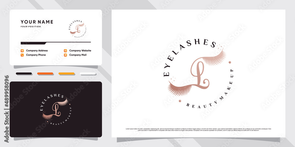 Fototapeta premium Eyelashes extension logo for beauty lash salon with creative element and business card design Premium Vector